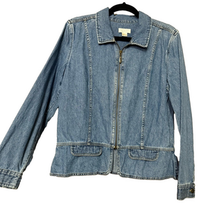 Vintage Christoper & Banks Denim Zip Up Jacket Peplum Jean Jacket Size Large